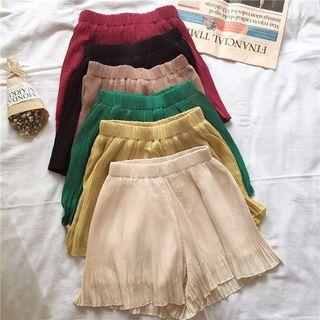 Plain Knot Front Elbow Sleeve T-shirt / Pleated Shorts