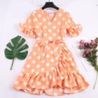 Polka Dot Ruffle Trim Short-sleeve A-line Dress