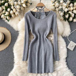 Cutout Halter Lace Panel Knit Dress