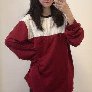 Two-tone Lettering Embroidered Sweatshirt Red - One Size