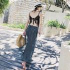 Set: Lace Tassels Swim Top + Pinstripe Bottom + Cover-up Pants