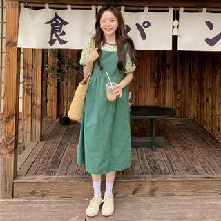 Floral Short-sleeve Top / Plain Jumper Skirt