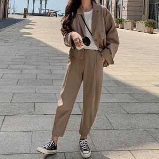 Set: Plain Blazer + Crop Harem Pants