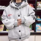 Hooded Buttoned Jacket Gray - One Size