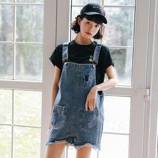 Washed Ripped Short Dungaree