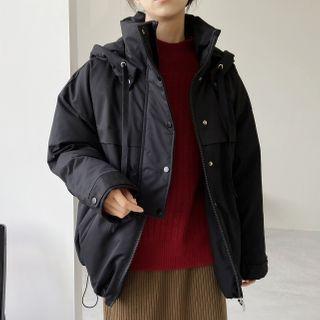 Drawstring-cuff Padded Zip-up Jacket