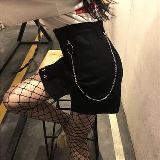 Metal Accent Fitted Denim Mini Skirt