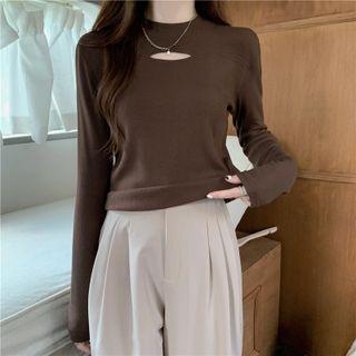 Plain Cut-out Long-sleeve Top