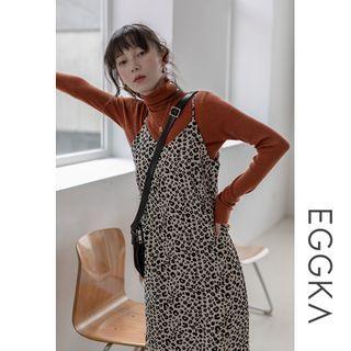 Leopard Print Midi A-line Pinafore Dress
