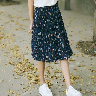 Print Pleated Midi Skirt