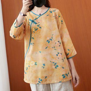 Floral Print Frog-button Blouse