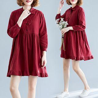 Plain Stand-collar Long-sleeve Medium Maxi Dress