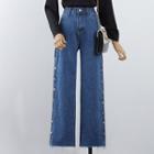 Side Button-up Wide Leg Jeans