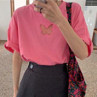 Short-sleeve Butterfly Cutout Tunic T-shirt