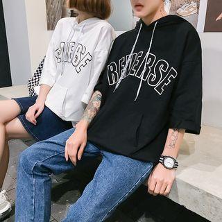 Couple Matching Elbow-sleeve Lettering Hoodie