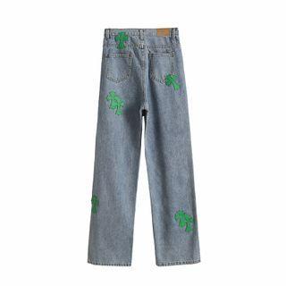 Cross Applique Straight Leg Jeans