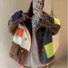 Paneled Fleece Jacket Gray & Yellow & Orange - One Size