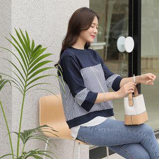 Striped-panel Layered-hem T-shirt
