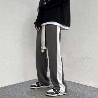 Drawstring Two-tone Straight Leg Pants
