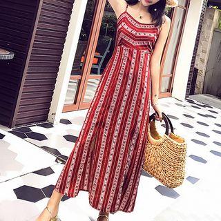 Patterned Spaghetti Strap Midi Dress