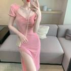 Off-shoulder V-neck Side-slit Dress