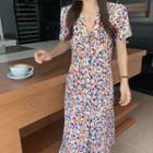 Short-sleeve Single Breasted Floral Dress