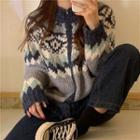 Mock-neck Jacquard Sweater Ash Blue & White - One Size