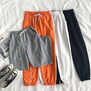 Lettering Printed High-waist Lace-up Pants