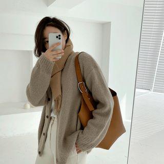 V-neck Wool Blend Cardigan Beige - One Size