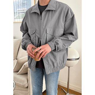 Flap-pocket Zip-up Oversized Jacket