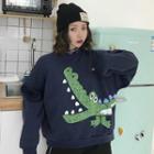 Crocodile Print Sweatshirt Navy Blue - One Size