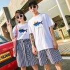 Couple Matching Set : Print Short-sleeve T-shirt + Shorts / Midi Skirt