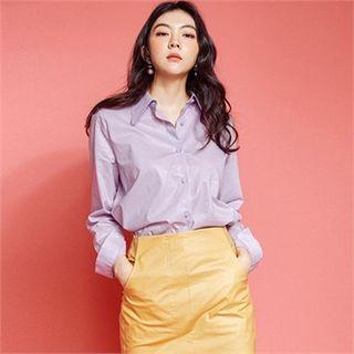 Long-sleeve Shirred-back Shirt