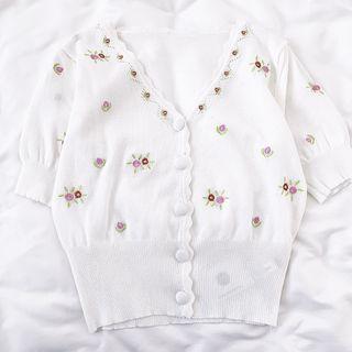 Floral Knit Cardigan White - One Size
