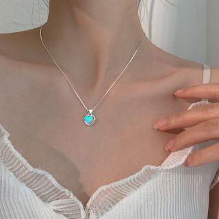 Heart Faux Crystal Pendant 925 Sterling Silver Necklace 925 Silver - Laser Heart - Silver - One Size