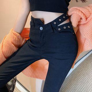 Grommet Strap Cropped Skinny Jeans