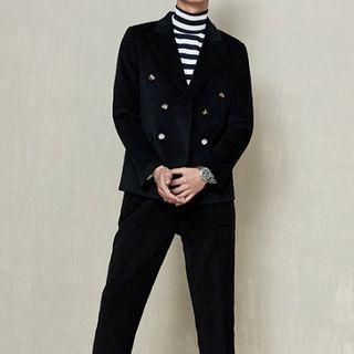 Suit Set: Double-breasted Corduroy Blazer + Dress Pants