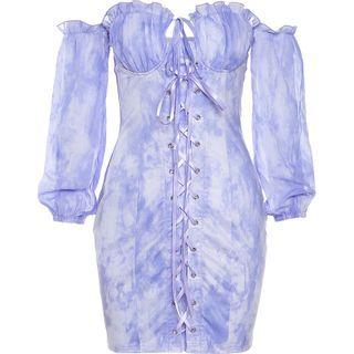 Off-shoulder Tie-dyed Lace-up Sheath Dress