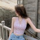 V-neck Printed Leopard Cropped Tube Top Pink - One Size