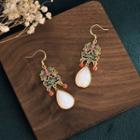 Alloy Faux Gemstone Drop Earring Cp128 - 1 Pair - White & Cyan & Gold - One Size