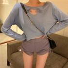 Long-sleeve Heart Cutout Cropped T-shirt / Drawstring Shorts