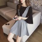 Set: Bell-sleeve Top + Suspender Skirt
