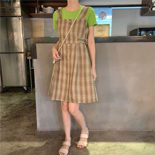Sleeveless Plaid Buttoned A-line Dress