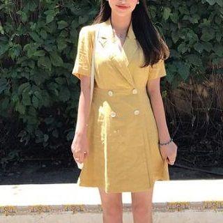 Button Front V-neck Dress