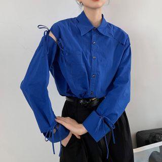 Long-sleeve Cutout Tie-strap Shirt