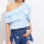 Ruffled One-shoulder Striped Blouse