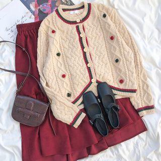 Contrast Trim Cardigan / Midi A-line Skirt