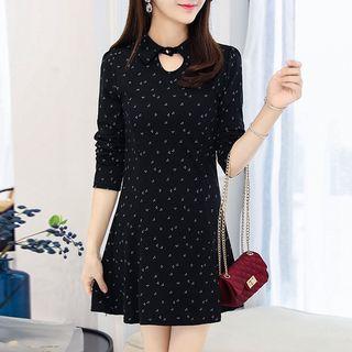 Long-sleeve Cherry Print Mini A-line Dress