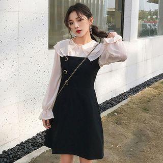 Set: Plain Blouse + Buttoned Jumper Dress