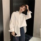 Long-sleeve Slit Loose-fit Blouse White - One Size